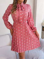 Polka Dot Tie Neck Pleated Dress (4)