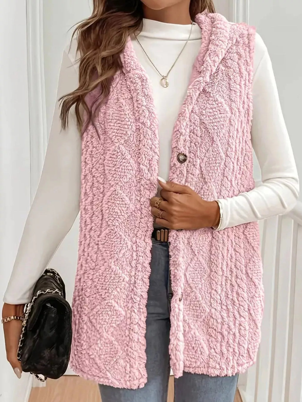 Hooded Button-up Sherpa Vest Coat (11)