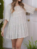 Sequin Round Neck Half Sleeve Mini Dress (2)