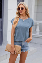 Pocketed Heathered Cap Sleeve T-shirt (21)