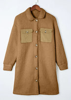 Collared Neck Long Sleeve Longline Teddy Jacket (11)