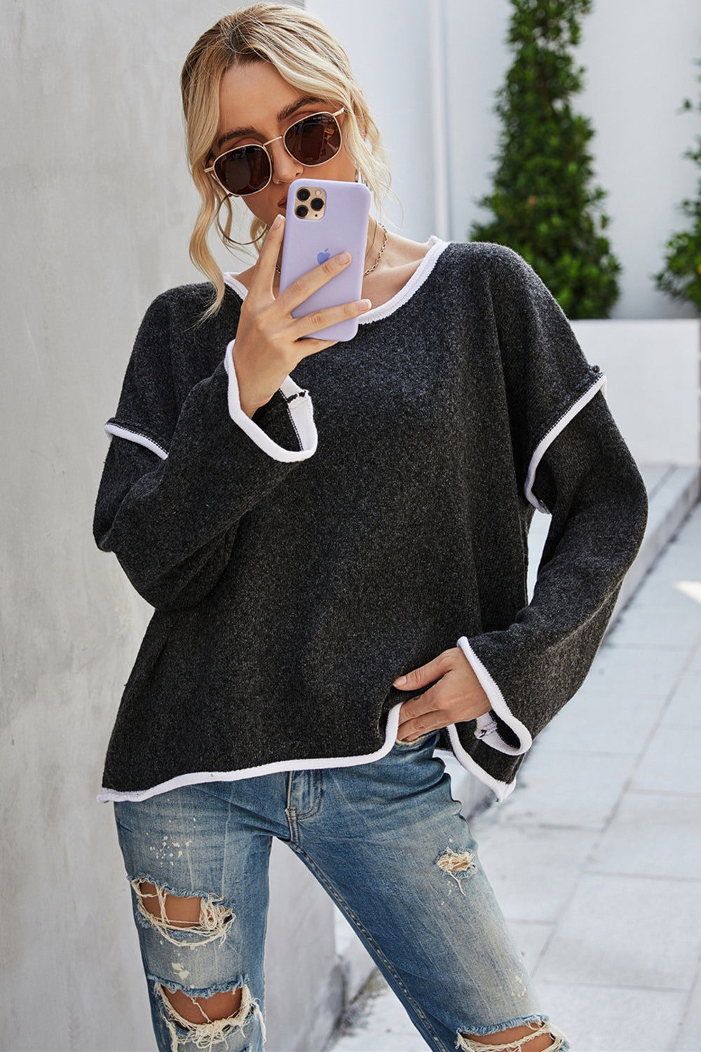 Round Neck Dropped Shoulder Sweater (9)