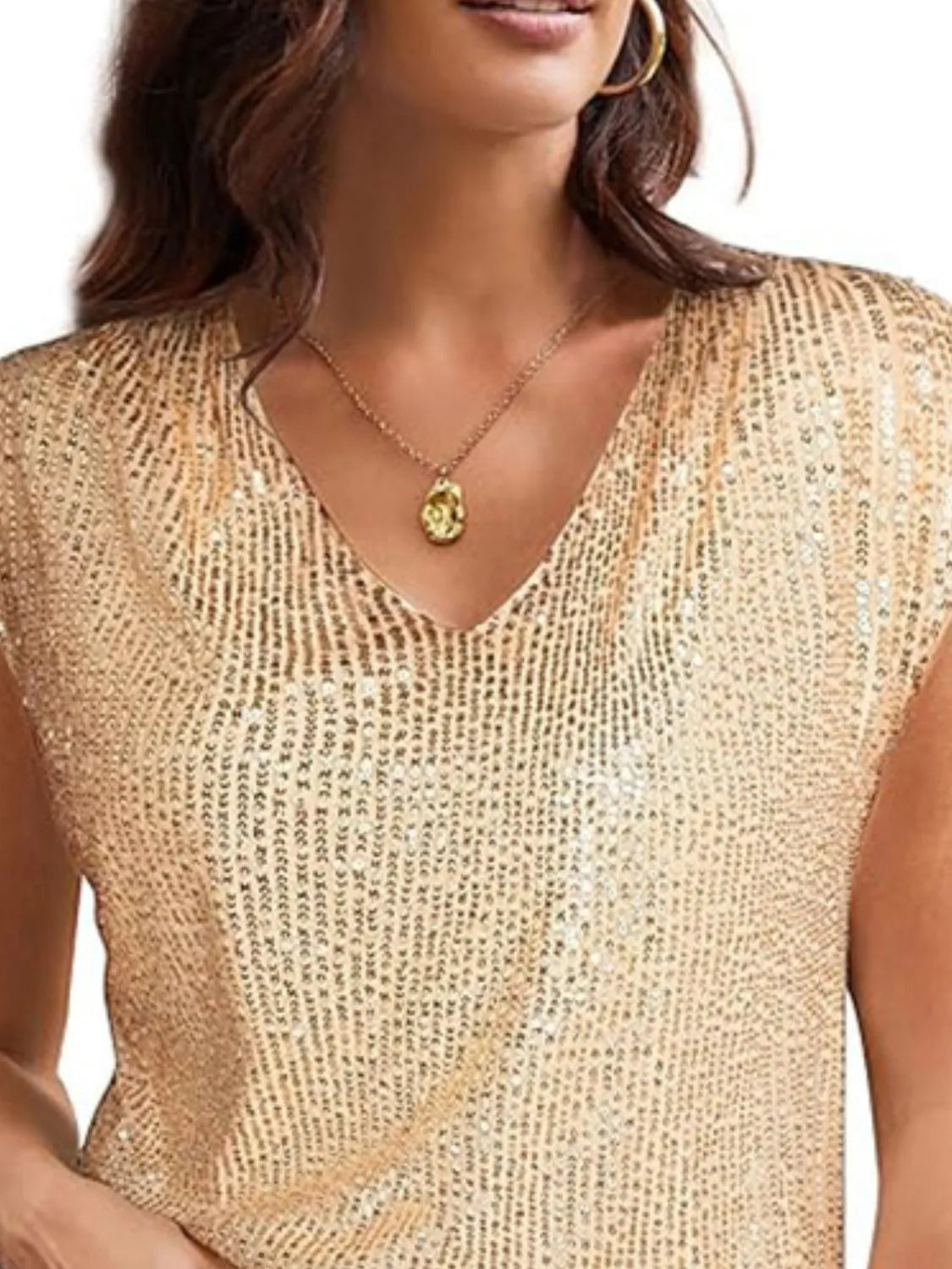 V-neck Sequin Cap Sleeve Top (13)