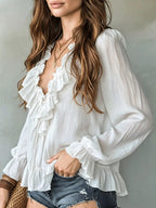 Ruffle V-neck Long Sleeve Blouse (3)