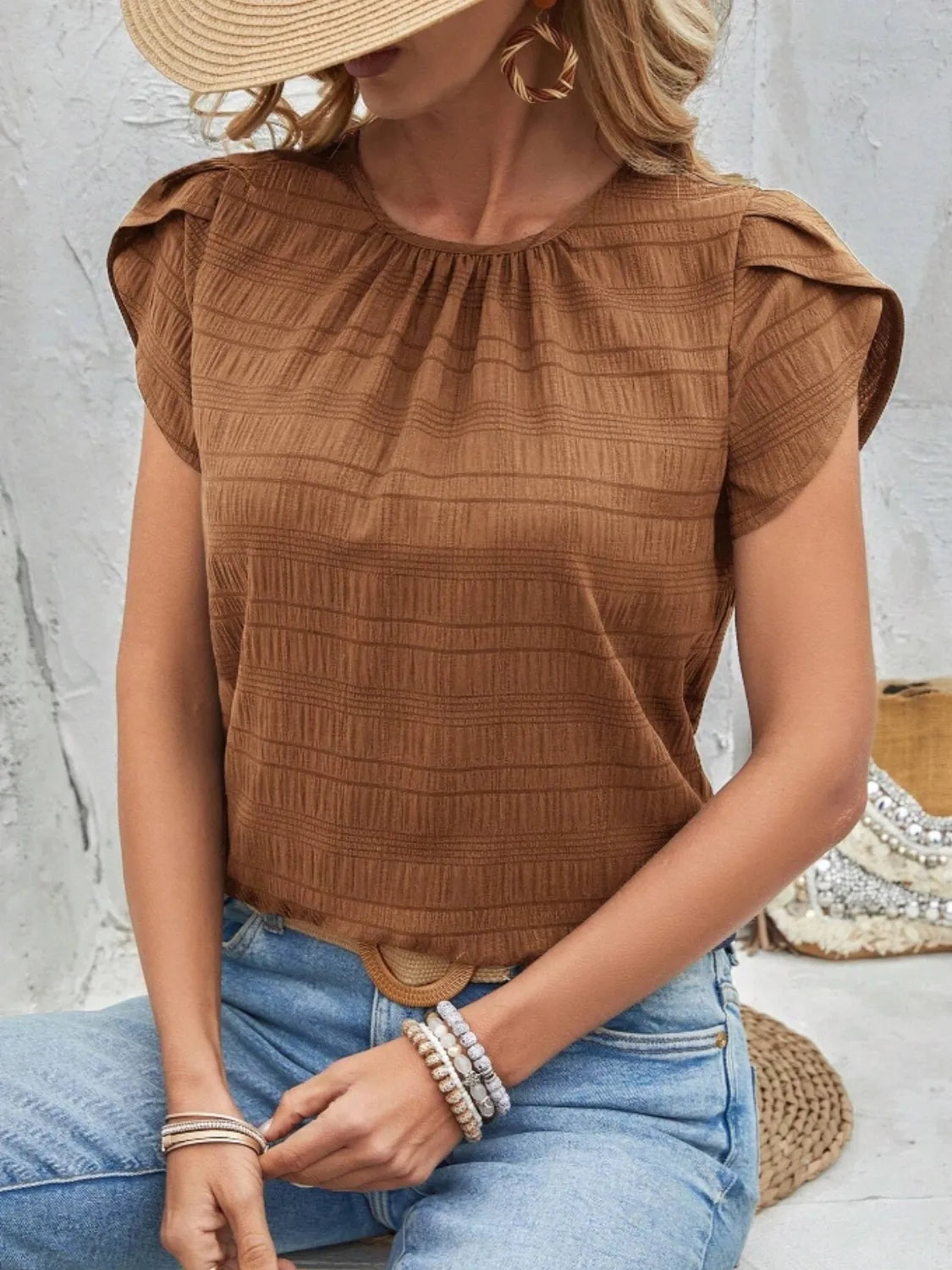 Round Neck Petal Sleeve Top (13)