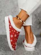 Snowman Print Flat Slippers Faux Fur (10)