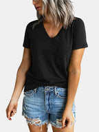 Pocketed V-neck Short Sleeve T-shirt (3)