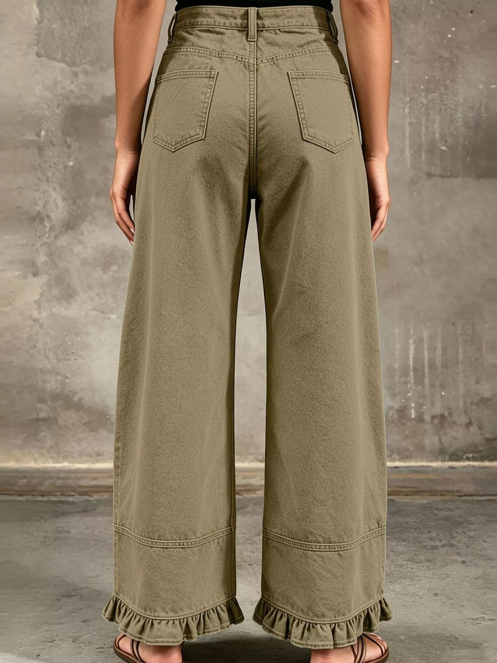 Full Size High-waisted Wide-leg Ruffled Hem Jeans Plus (16)