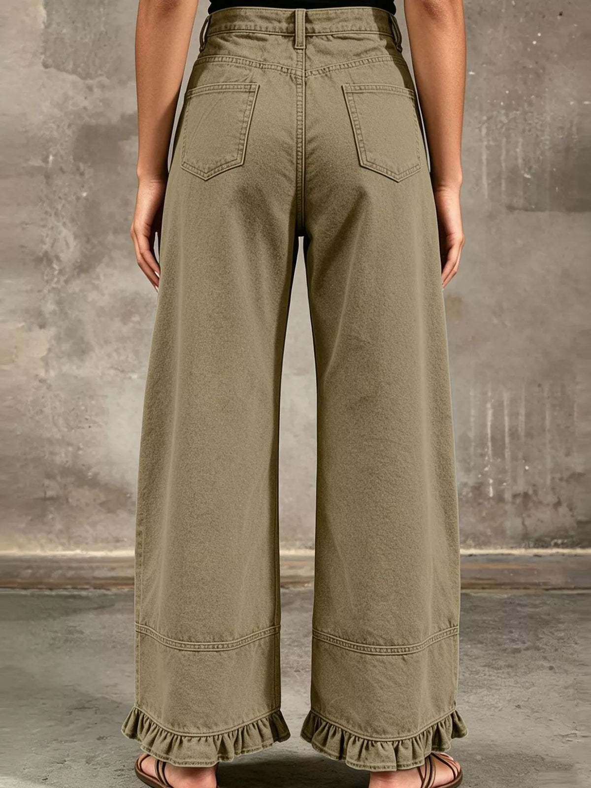 Full Size High-waisted Wide-leg Ruffled Hem Jeans Plus (16)
