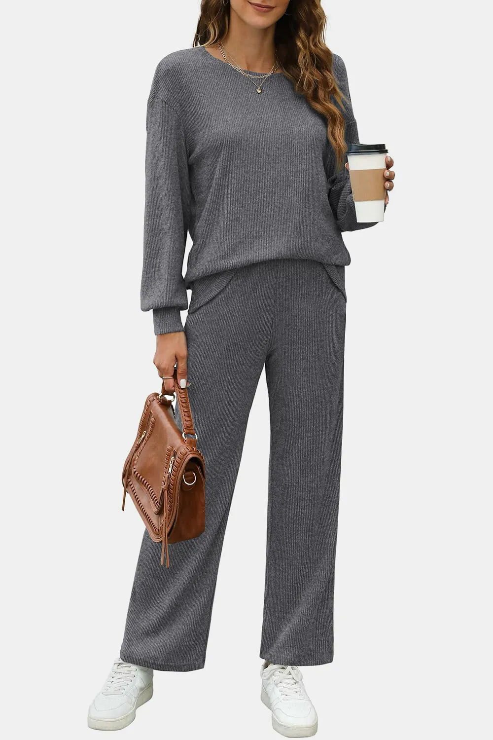 Round Neck Long Sleeve Top Pants Set (3)