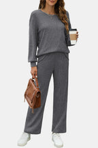 Round Neck Long Sleeve Top Pants Set (3)