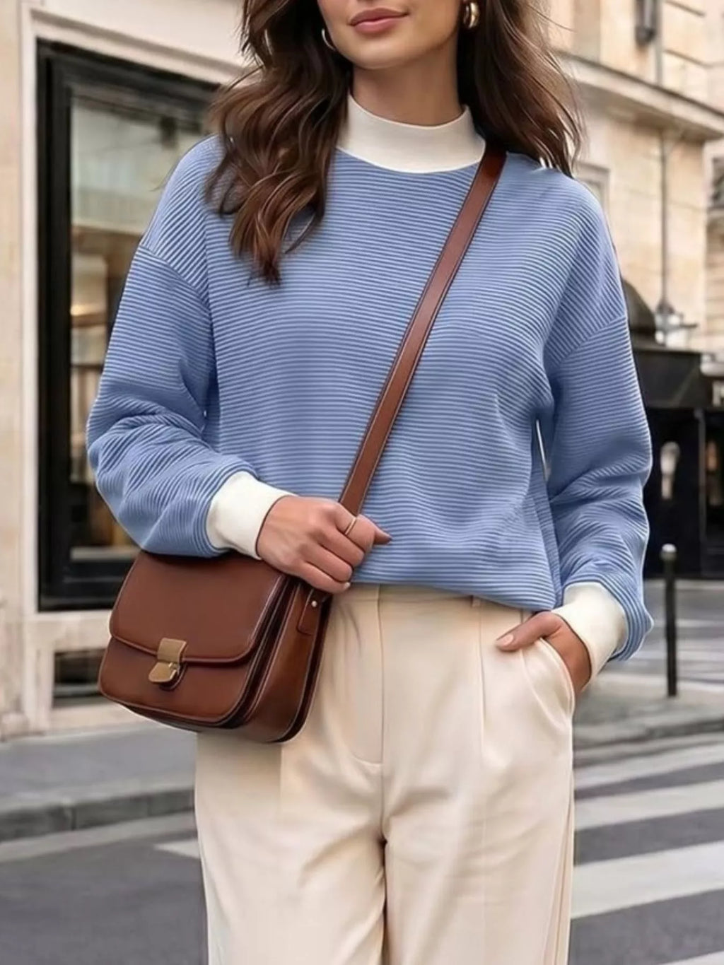 Casual Mock Neck Striped Long Sleeve T-shirt (7)