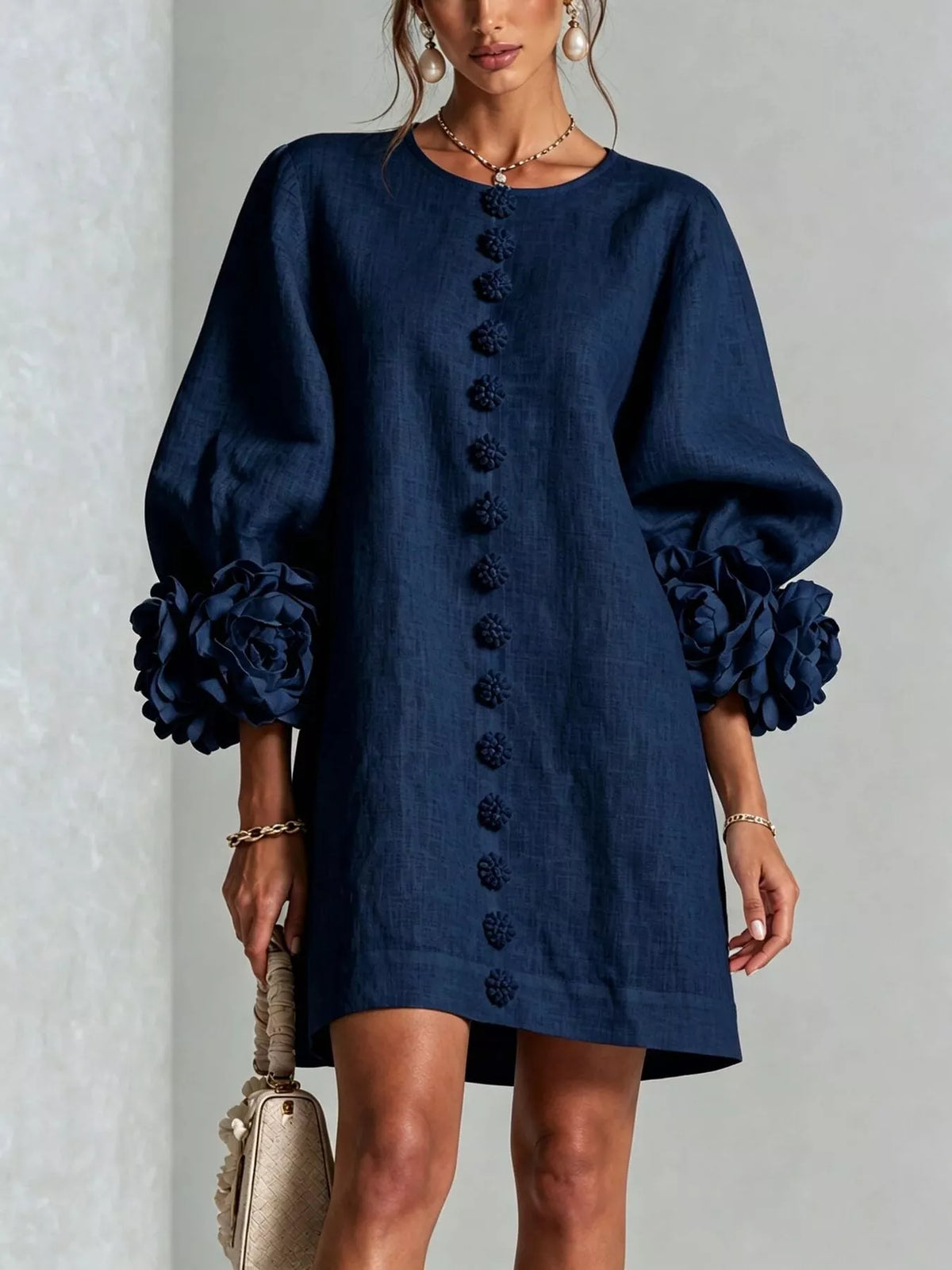 3d Floral 3/4 Sleeve Mini Dress (21)