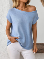 Boat Neck Short Sleeve Knit Top (17)