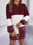 Block Cable Knit Sweater Dress Textured Pattern