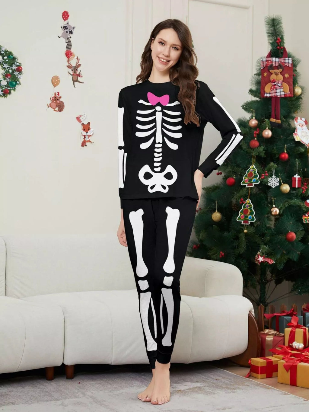 Full Size Matching Family Skeleton Pajama Set Plus (2)