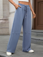 Drawstring High Waist Wide Leg Casual Pants (11)
