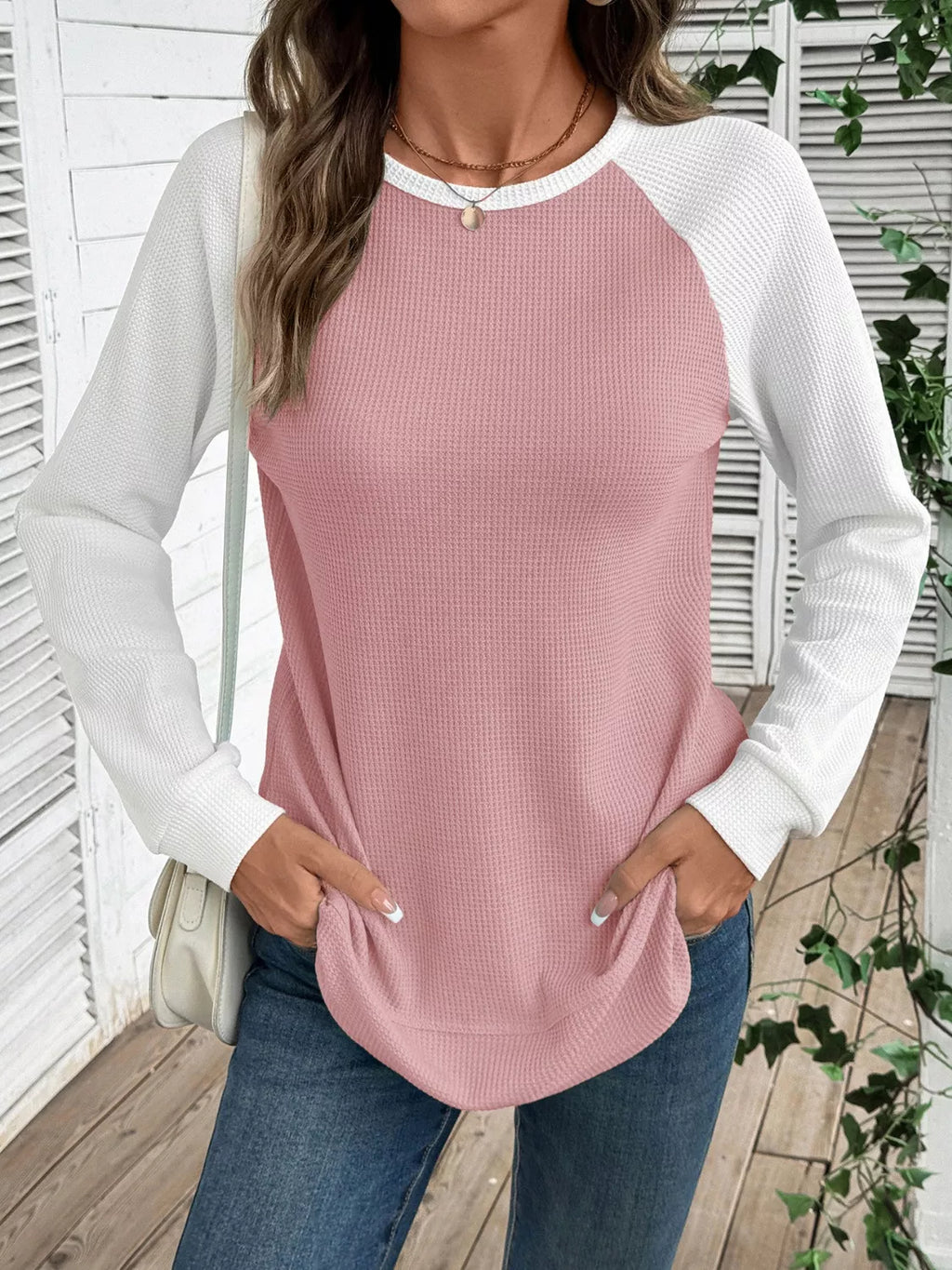 Waffle Knit Raglan Sleeve T-shirt (17)