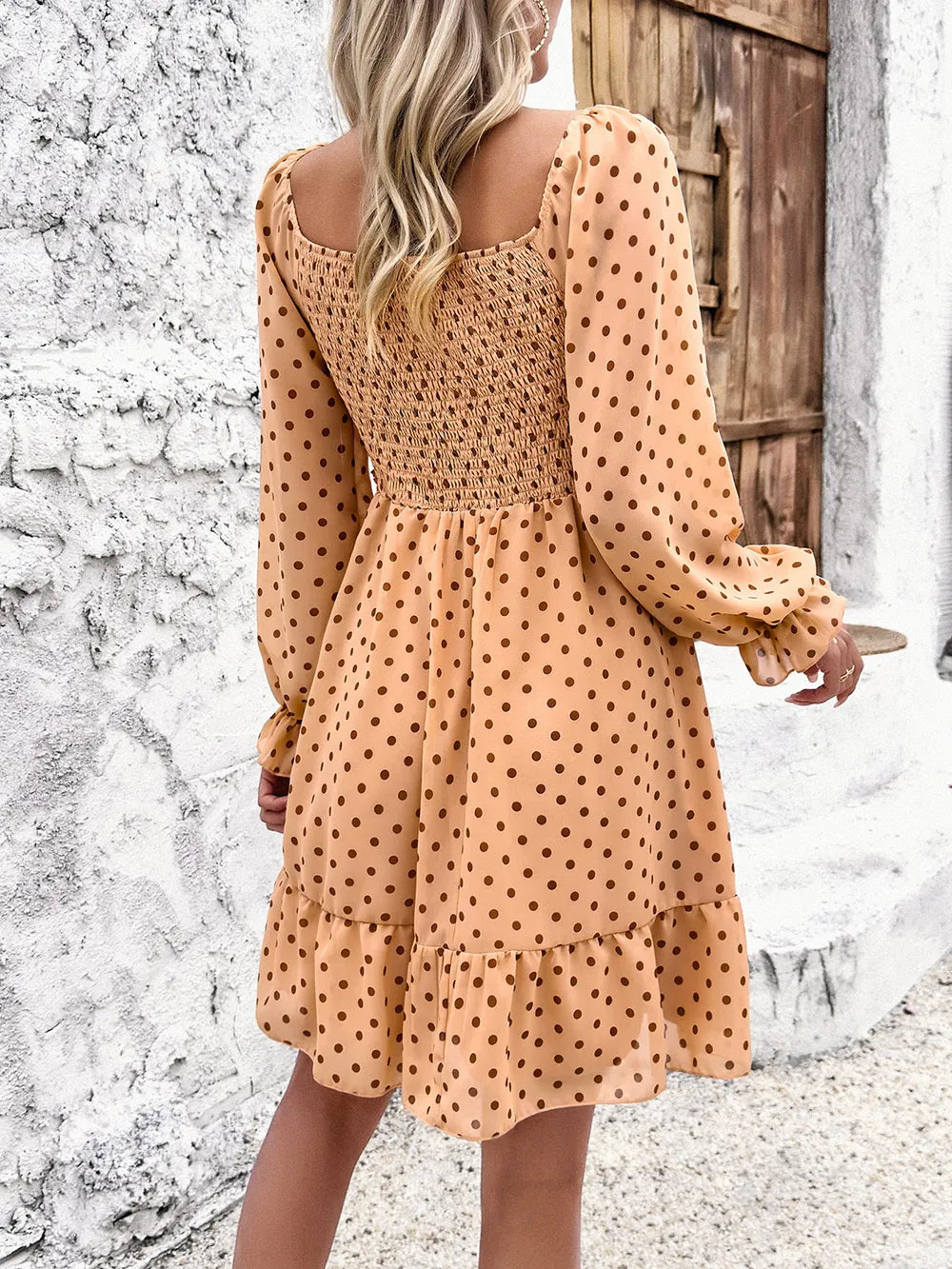 Smocked Polka Dot Long Sleeve Dress (10)