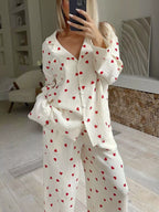 Heart Print Long Sleeve Top Pants Lounge Set (4)