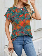 Printed Round Neck Short Sleeve Top (10)