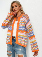 Chevron Stripes Openwork Cardigan (2)