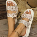 Open Toe Double Buckle Flat Sandals (2)