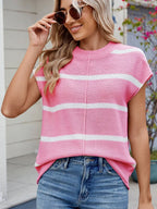 Exposed Seam Striped Round Neck Knit Top (11)