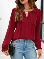 Notched Ruffle Cuff Blouse (2)