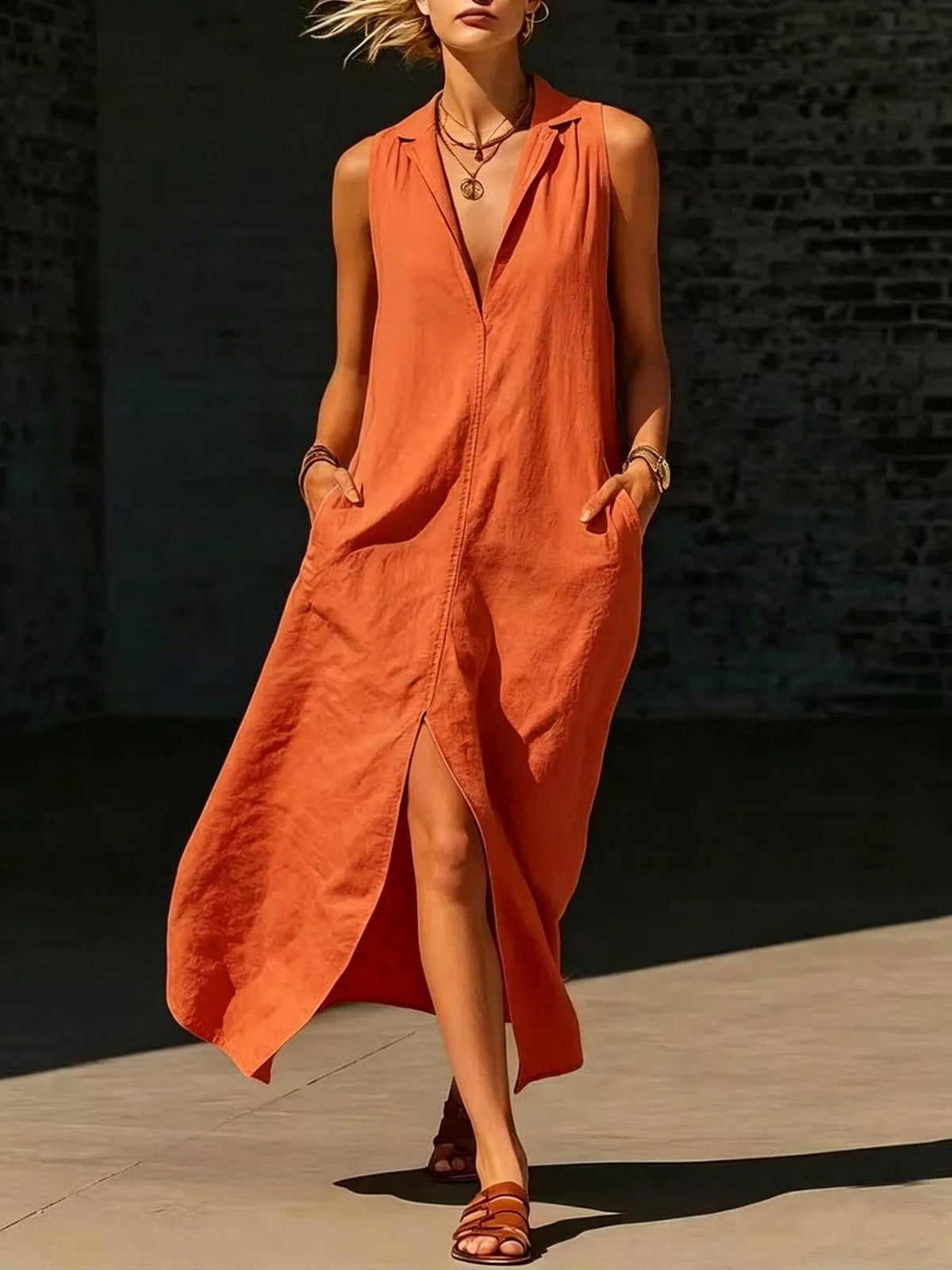 Sleeveless Maxi Dress Side Pockets