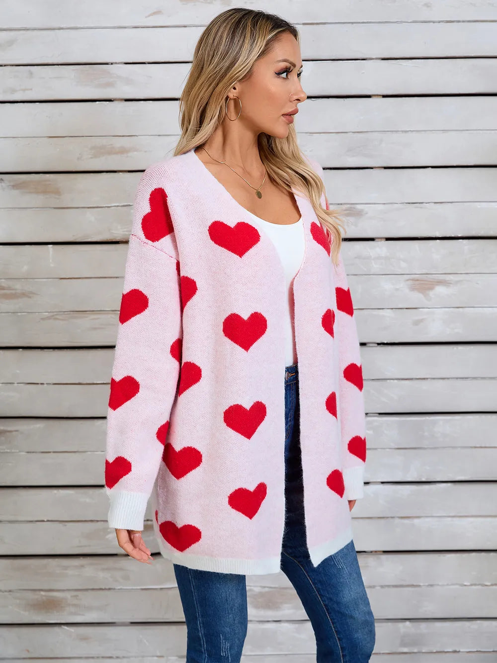 Heart Open Front Long Sleeve Cardigan (4)