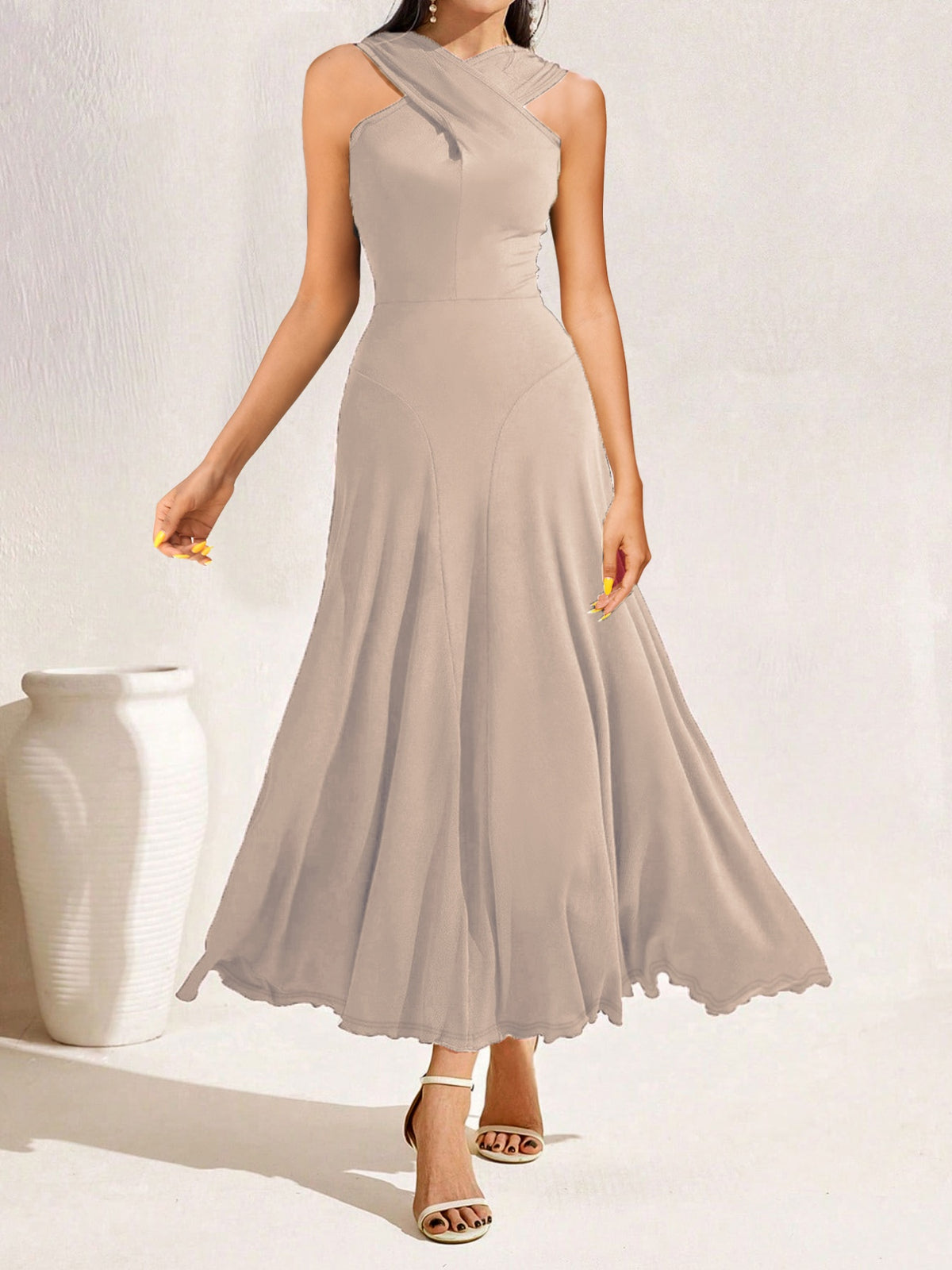 Crisscross Halter Neck A-line Midi Dress (10)
