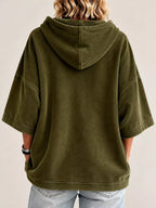 Full Size Velvet Half Sleeve Hoodie Drawstring Plus (27)