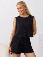 Textured Round Neck Tank Shorts Set (11)