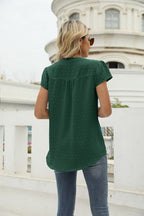 Swiss Dot Notched Neck Short Sleeve Top (2)