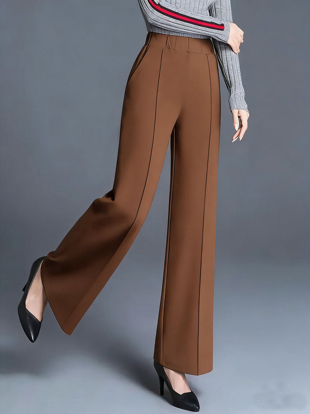 High-waisted Wide Leg Pants Elegant Center-seam Tailoring (13)