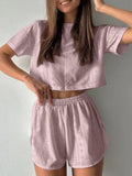 Eyelet Round Neck Top Shorts Set (5)
