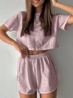 Eyelet Round Neck Top Shorts Set (5)