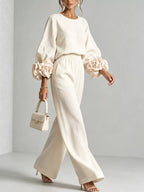 Full Size Floral Cuffs Top Wide Leg Pants Set Plus (10)