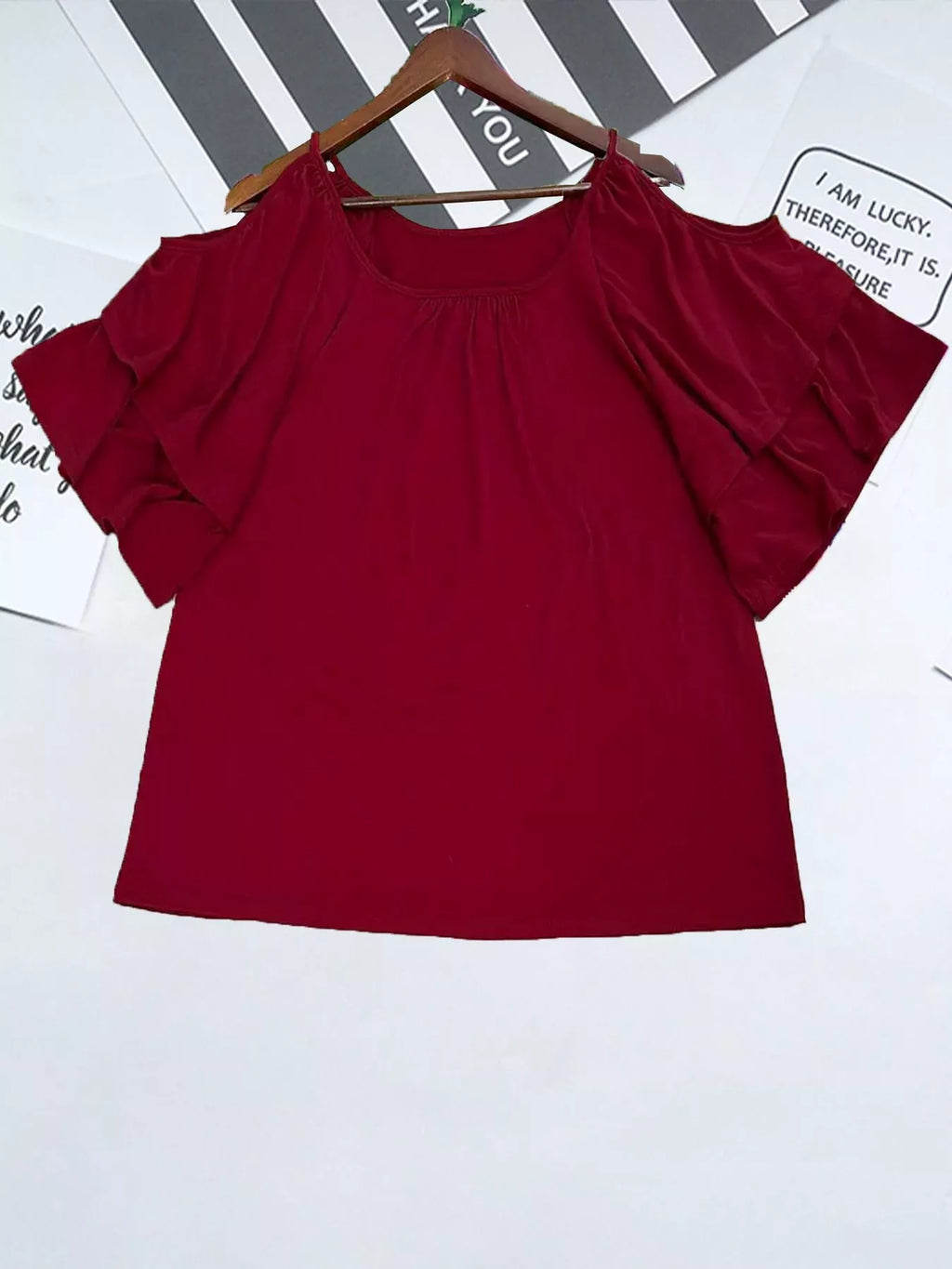 Cold Shoulder Ruffle Sleeve T-shirt (7)