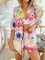 Printed Button Down Shirt Shorts Set (21)
