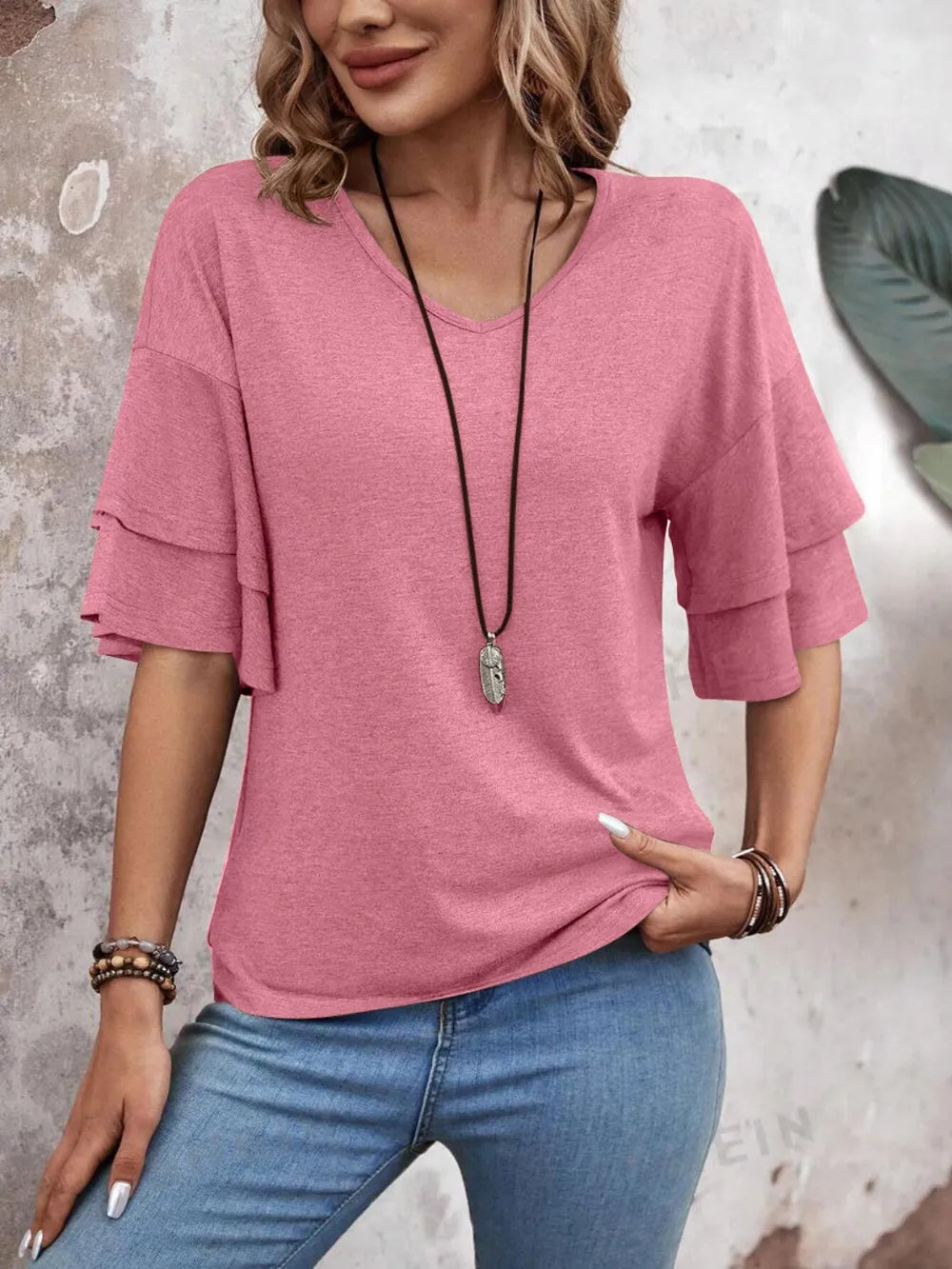 V-neck Half Sleeve Blouse (21)