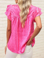 Leopard Frill Mock Neck Ruffled Cap Sleeve Top (4)
