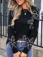 Flower Round Neck Dropped Shoulder Sweater (8)
