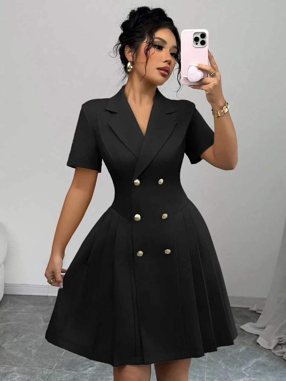 Double-breasted Pleated Blazer Dress (9)