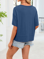 V-neck Relaxed Fit Solid Color T-shirt (4)
