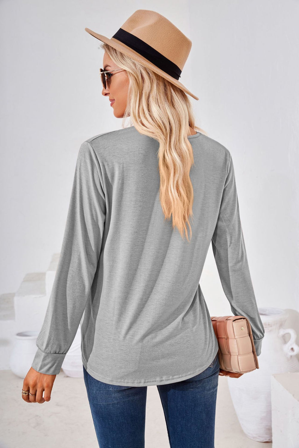 Square Neck Ruched Long Sleeve Blouse (2)