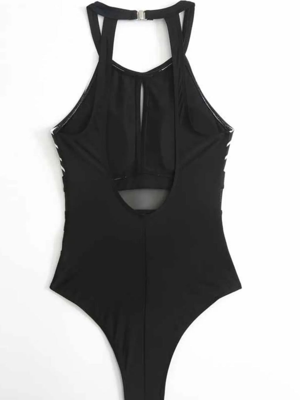 Mesh Detail Backless Striped One-piece Swimsuit (9)