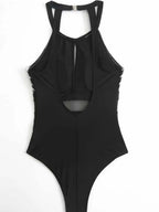 Mesh Detail Backless Striped One-piece Swimsuit (9)