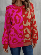 Round Neck Contrast Dropped Shoulder Sweater